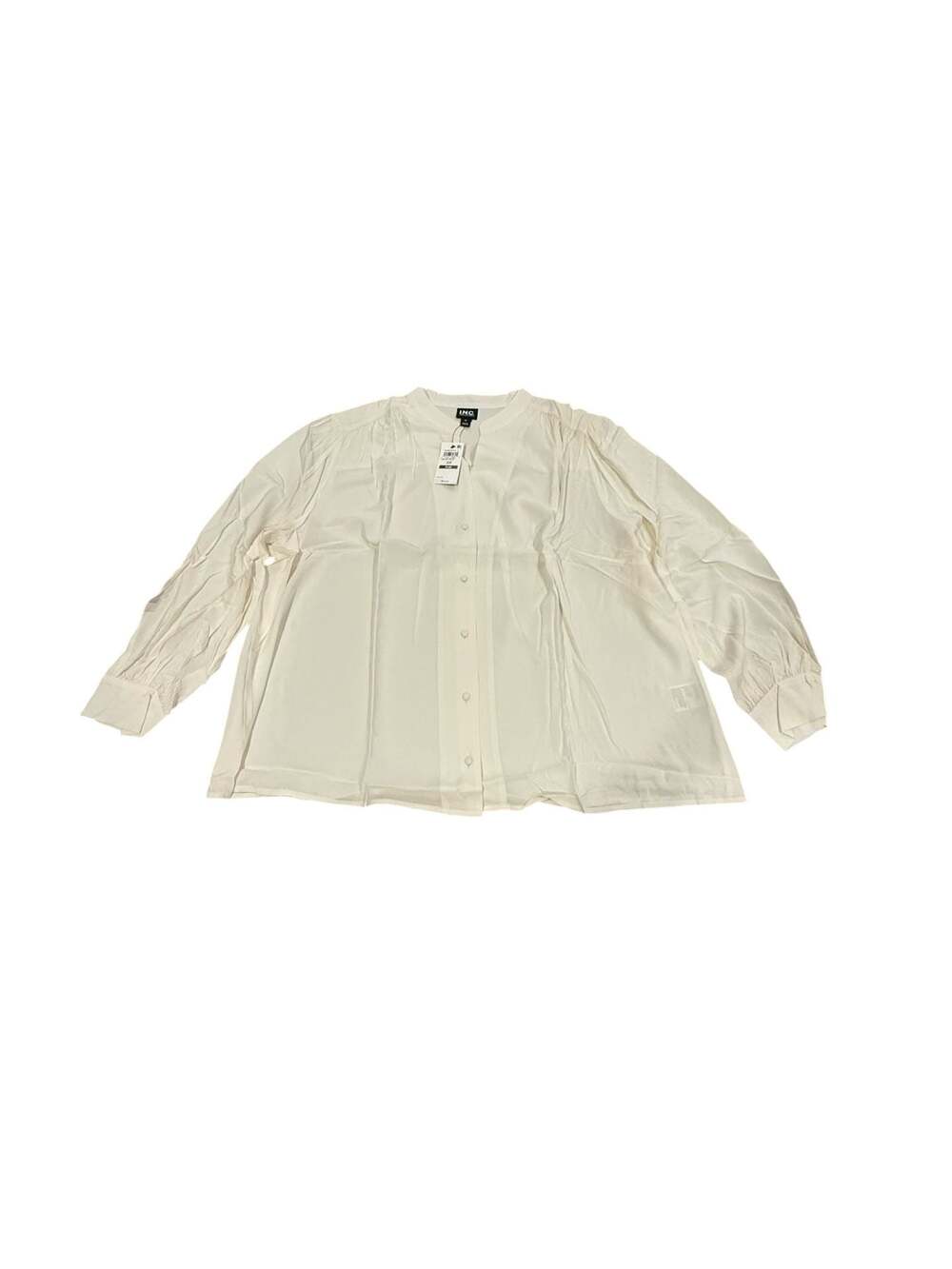 I.N.C. Plus Size Romantic II Long Sleeve Viscose Blouse in Vintage Cream